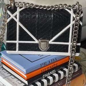 Dior Black Leather and White Shoulder Bag